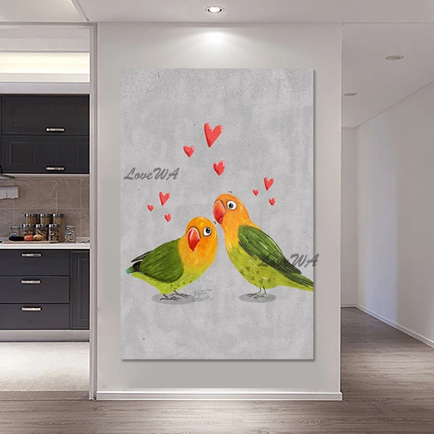 Картина маслом ручной работы с двумя симпатичными попугаями животные холст