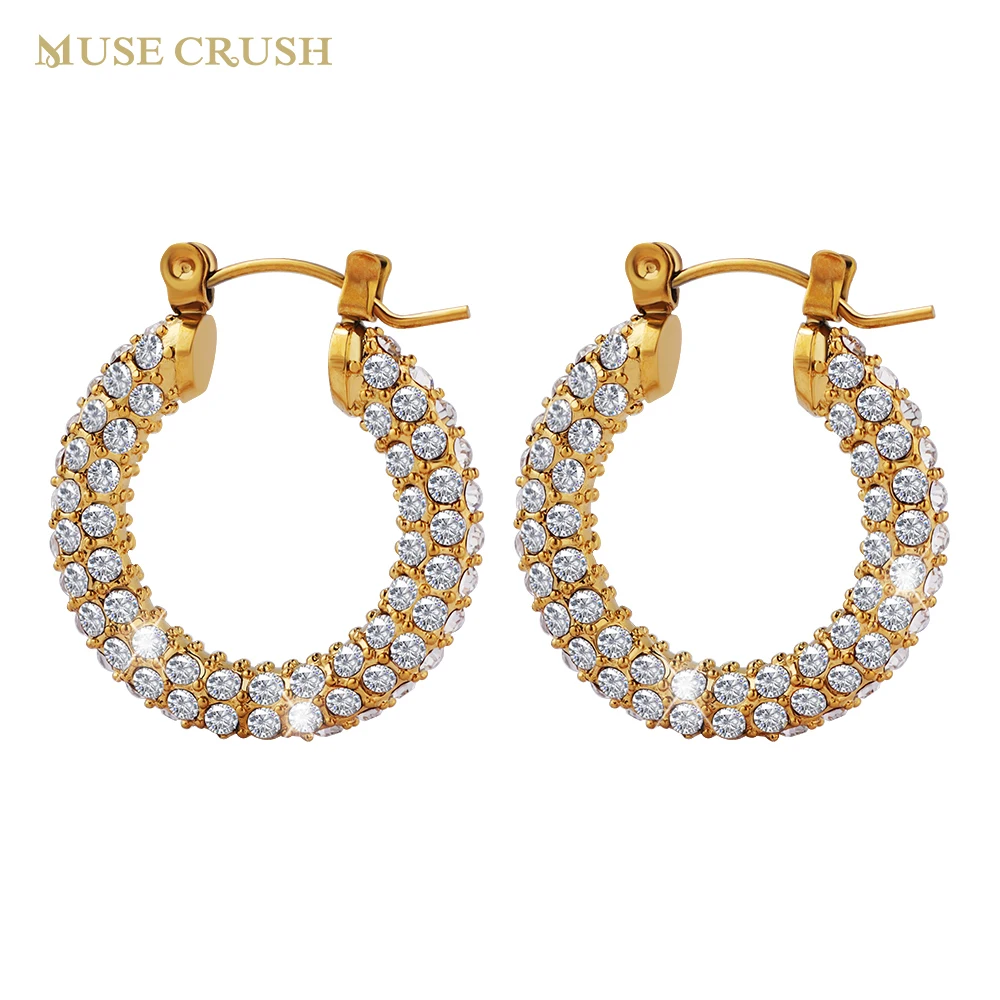 

Muse Crush New Fashion Shiny CZ Hoop Earrings Luxury Stainless Steel Cubic Zirconia Earrings for Women Wedding Party Jewelry
