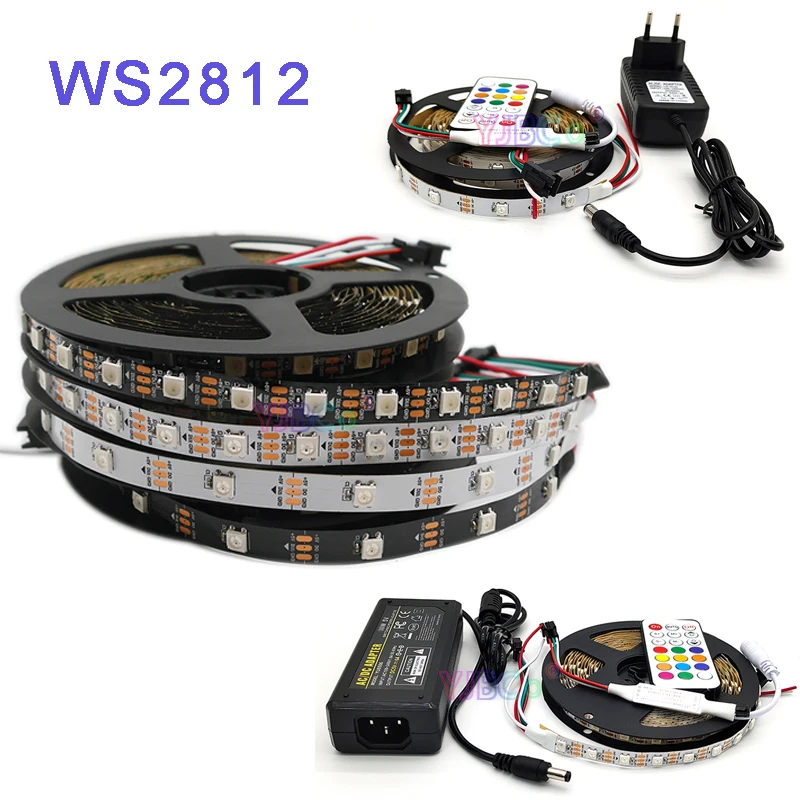1m 2m 3m 4m 5m WS2812B  pixels LED Strip Set 30/60 leds/m DC5V WS2812 IC led Lamp Tape 21Keys RGB Controller LED Power Adapter
