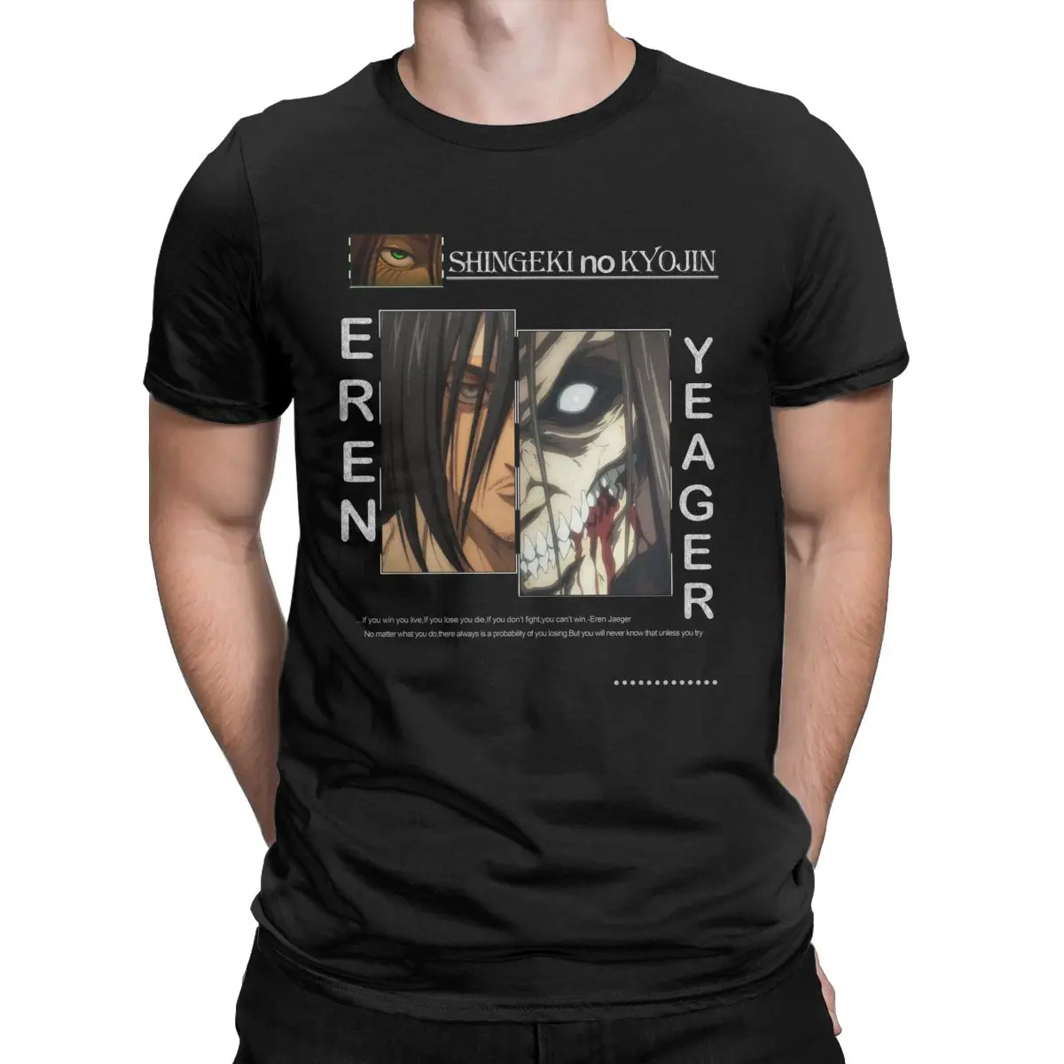 

EREN YEAGER Attack On Titan anime t Shirt for men Vintage 100% Cotton Tees Round Collar Short Sleeve T Shirts Summer Tops