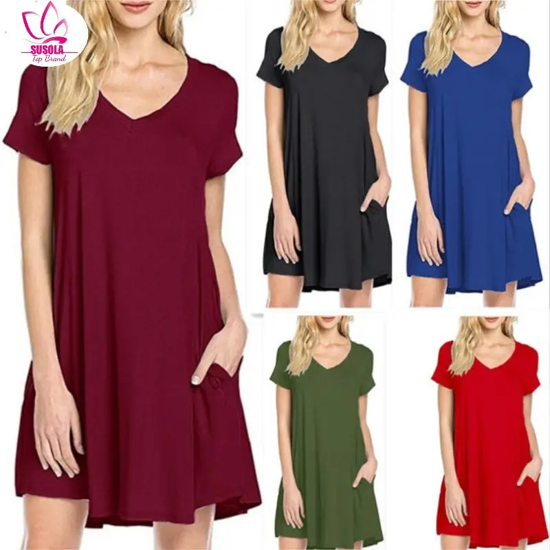 

3XL Women Tshirt Dress 2022 Choker V-neck Summer Dresses Short Sleeve Casual Sexy Loose Boho Beach Dress Vestidos
