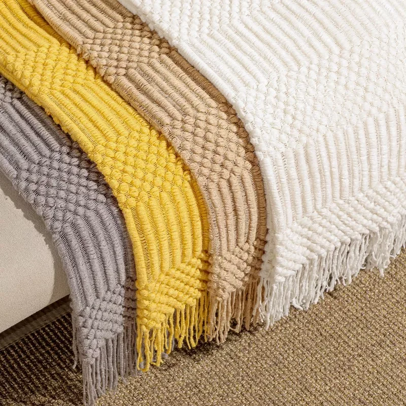 

Knitted Blanket Solid Color Waffle Embossed Blanket Nordic Decorative Blanket for Sofa Bed Throw Chunky Knit Throw Blanket