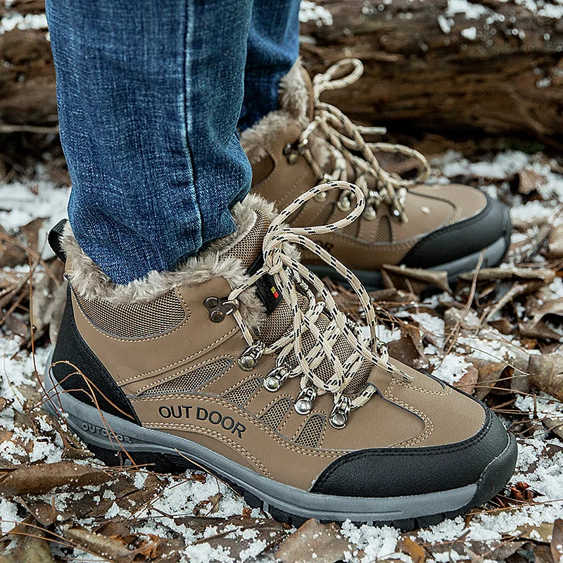 Brand Men's Snow Boots Water-Resistant Hiking Boots for Men Non-slip Winter Outdoor Warm Comfort Camping Backpacking Shoes