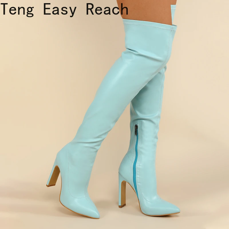 

New Autumn Winter Over The Knee Women Boots Stretch High Heel Slip on Shoes Sexy Pointed Toe Zipper Woman Long Boots Size 35-42