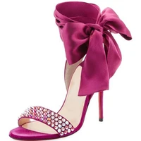 colorful crystal thin high heel sandals women ankle strap bow tie open toe party dress shoes summer stilettos