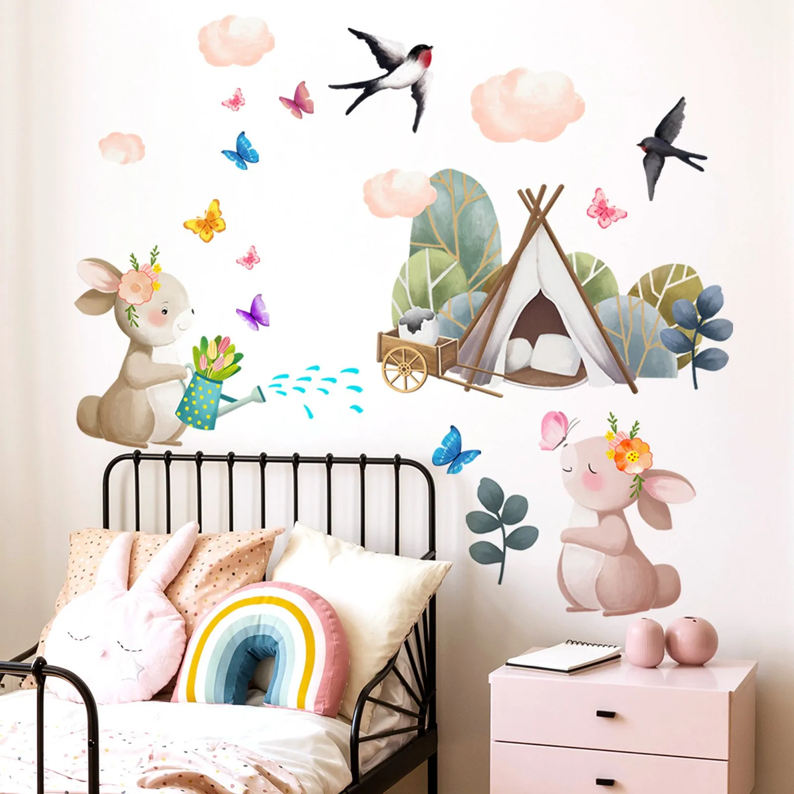

Food Photography Plates Cartoon Rabbit Butterfly Wall Stickers For Room Living Room Bedroom Creative Wall Stickers