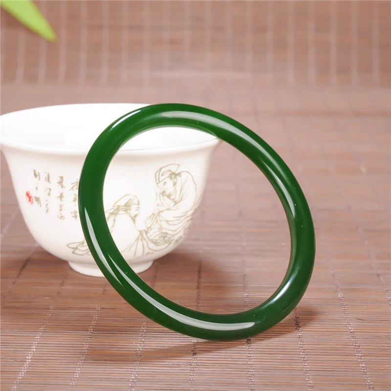 Green Jade Round Bracelet 54-66mm Chinese Charm Jewellery Fashion Accessories Hand-Carved Man Woman Luck Amulet Gifts