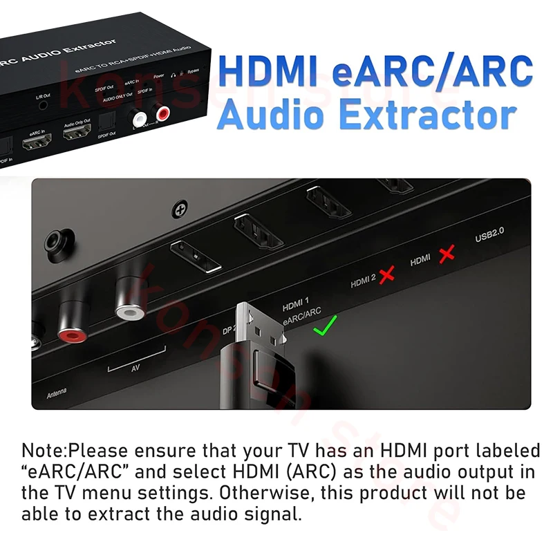 Фото Аудиоконвертер 192 кГц eARC/ARC: HDMI eARC в 7.1-канальный HDMI (только аудио) + SPDIF + R/L + 3,5 мм для подключения телевизора к саундбару/усилителю №5