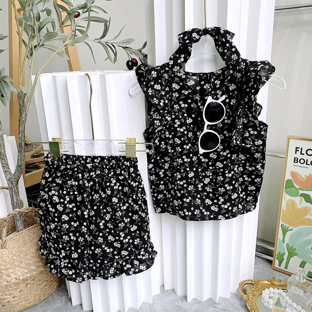 

Melario/комплект одежды для девочек; Сезон весна-лето; Корейский костюм из двух предметов с цветочным принтом и рукавами-крылышками для девочек...