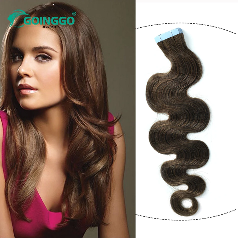 4 Light Brown Skin Weft Adhesive Tape Ins Extension Human Hair 50g