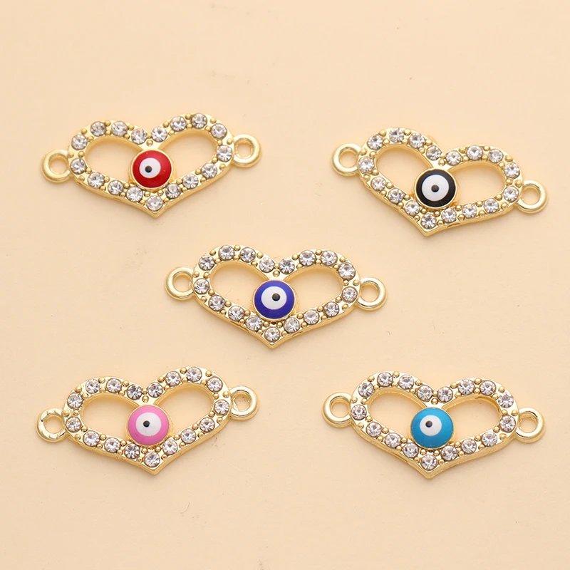 

10Pcs Exquisite Rhinestones Eyes Love Heart Connectors For Jewelry Making DIY Women Necklace Bracelet Pendant Supplies Accessor