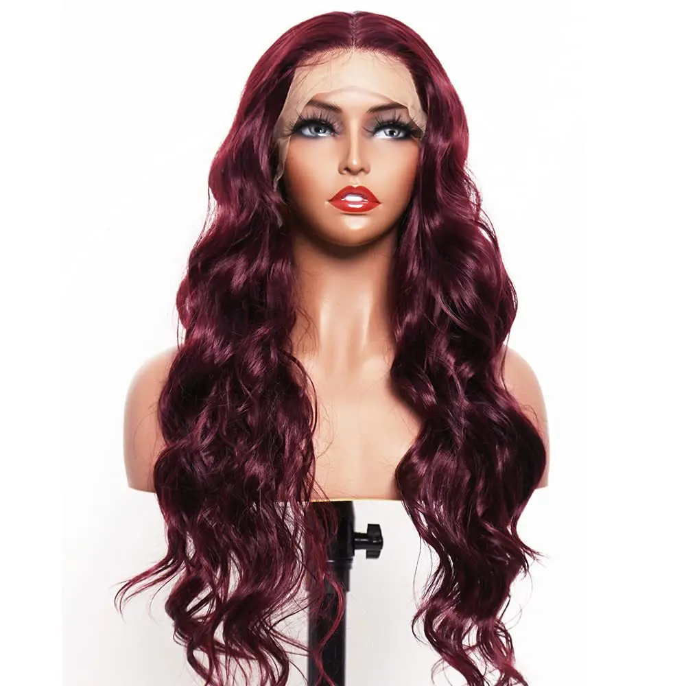

Front Lace Wig European and American Style Wig Women's Long Curly Wig Wine Red Big Wave Chemical Fiber Wig