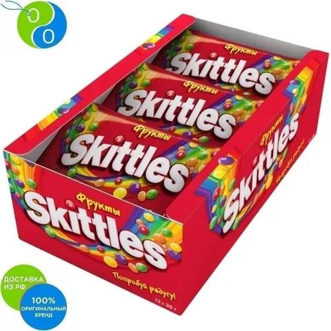 Skittles жевательные конфеты в сахарной глазури Фрукты 12 шт 38 гр - изображение