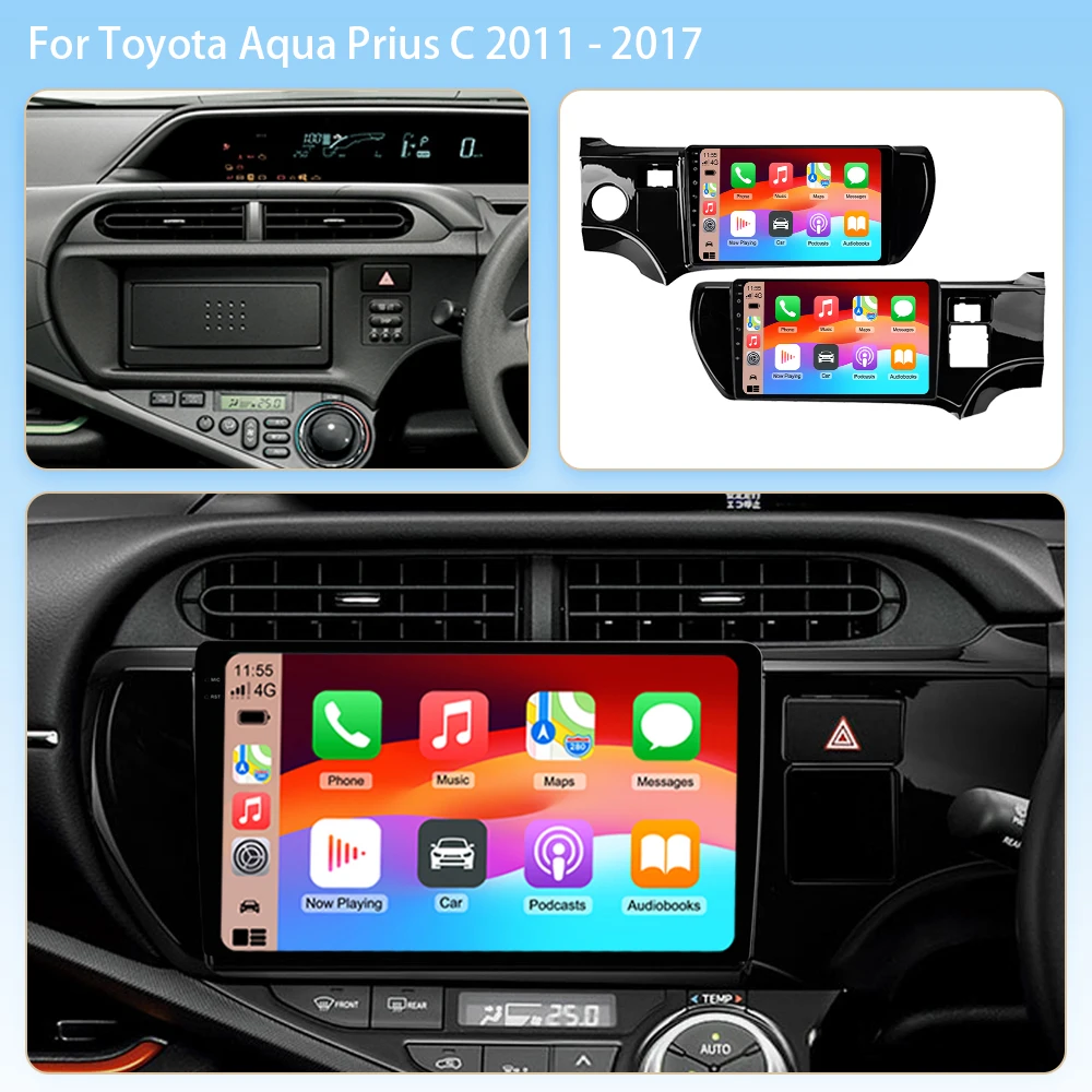 Фото Автомагнитола Android 16 с Carplay, 4G, Wi-Fi для Toyota Aqua Prius C 2011-2017, навигация GPS, мультимедийный видеоплеер, 2DIN, DVD, стерео, Bluetooth №2