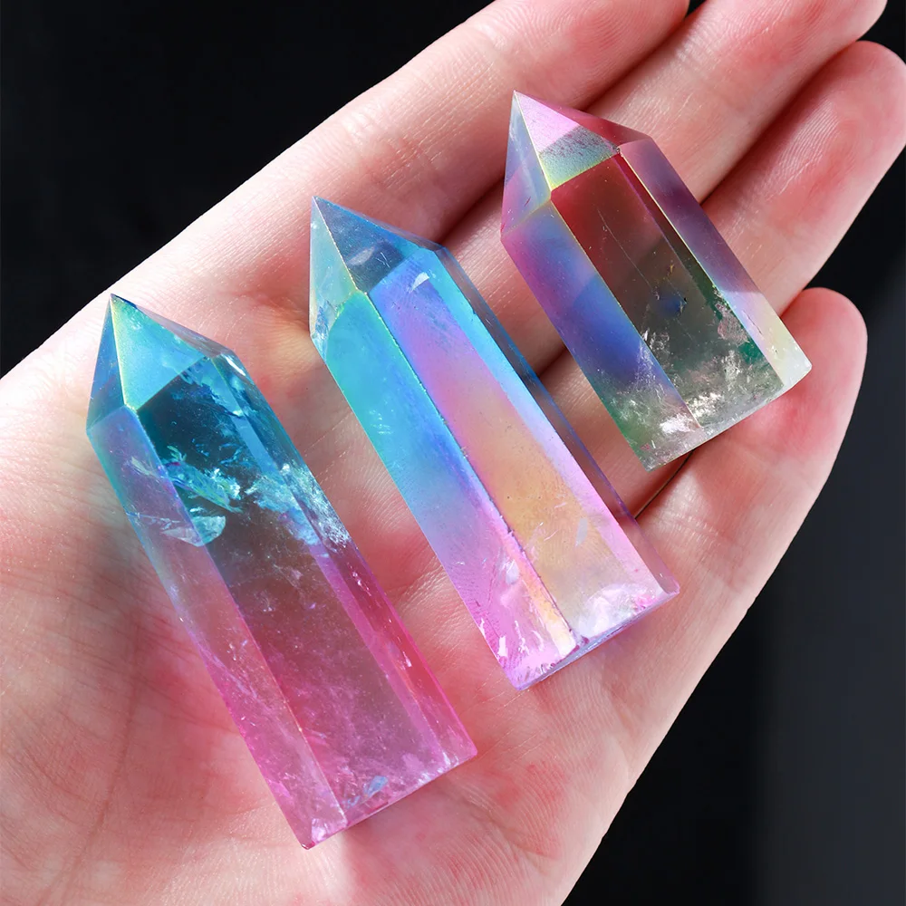 

Mineraali Electroplated Two Color Rainbow Gem Obelisk Natural Transparent Quartz Single Wand Point Column Reiki Hexagon Ornament