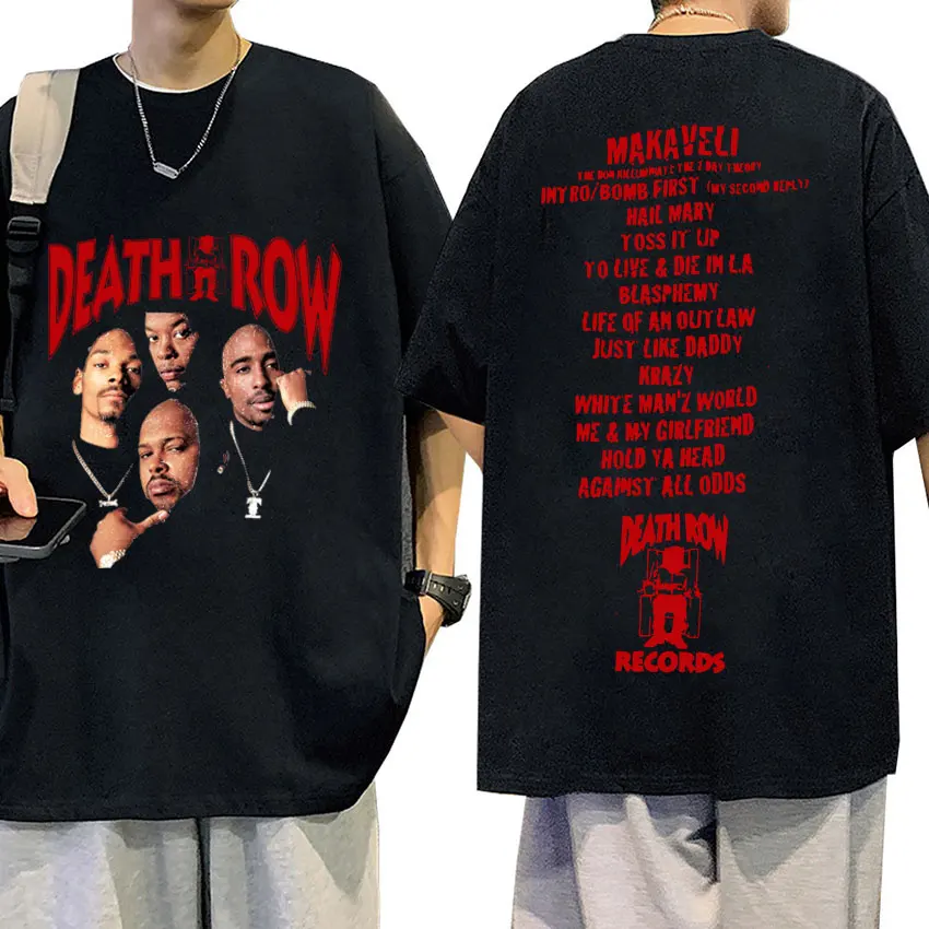 Death Row Records Tee Shirt Men High Quality Cotton Oversized T-shirt Rapper Tupac 2pac Hip Hop Streetwear T Shirts Tops Unisex