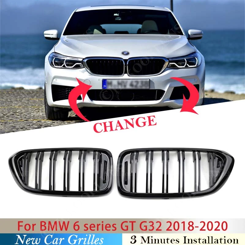 

Решетки для BMW 6 Series GT G32 2018 2019 2020, двойная решетка радиатора, черные многоцветные высококачественные автомобильные аксессуары из АБС-пластика