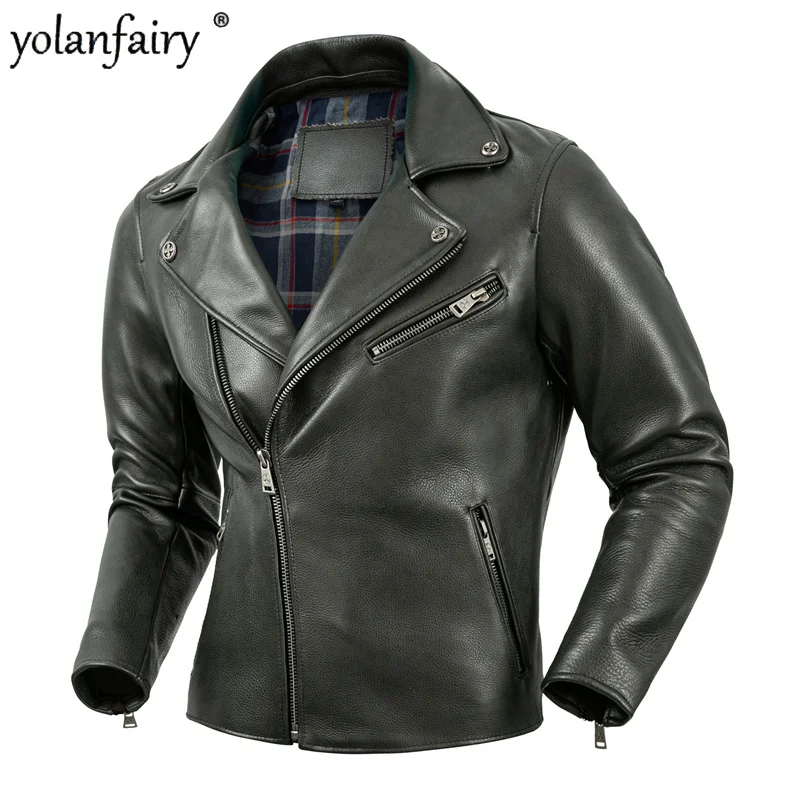 

2022 Fashion Cowhide Plus Size Leather Jacket Men's Slim Zipper Jacket Autumn Men's Motorcycle Jacket Jaqueta Masculina Sq13