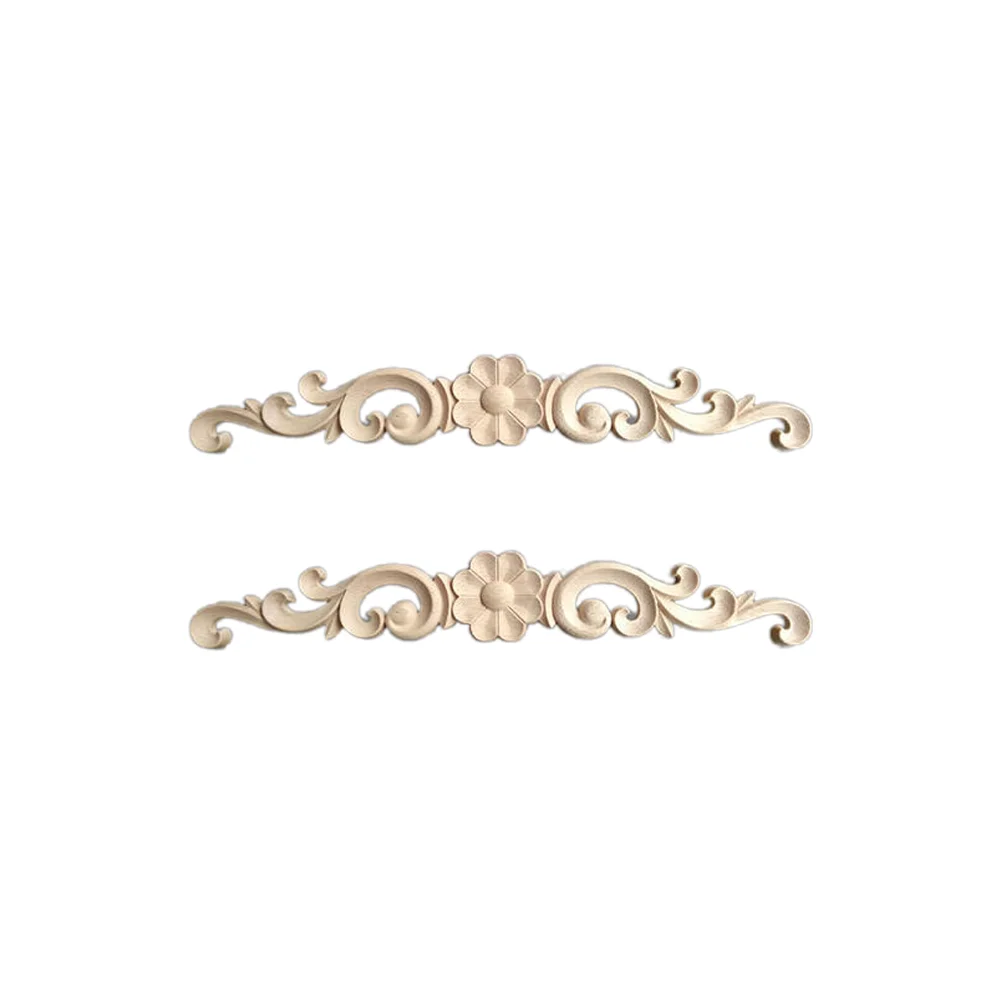 

2pcs Wood Carved Applique Furniture Craft Sticky Unpainted Wood Flower DIY Cabinet Cupboard Door for Home Shop Style 1