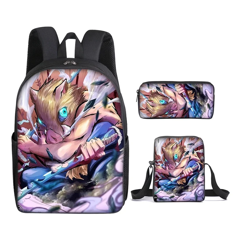 Demon Slayer 3 Piece Children Nezuko Tanjirou Anime Backpacks Students Girls Boys Primary Secondary School Bags with Pen Bag New