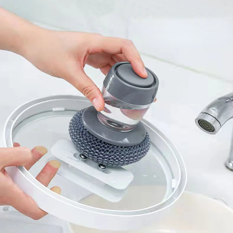 

Automatic Soap Dispensing Cleaning Brush Push-Type Pot Scrubbing Brush Kitchen Household Stovetop Cleaning Brush Wire Ball