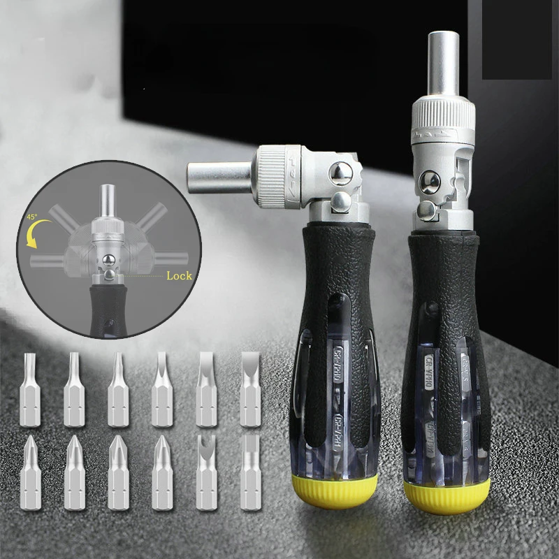 

Portable 13 In 1 Ratchet Screwdriver Set Hidden CRV Bits Adjustable Head Clear Handle Household Hardware Hand Tools Labor-saving