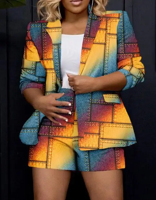 

Temperament Commuting Fashion Style Printed Suit Shorts Set