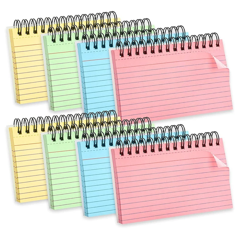 

8Pcs Multicolor Index Cards Ruled Index Cards Sprial Note Taking Paper In Multiple Colors For School, Memo Scratch Pad