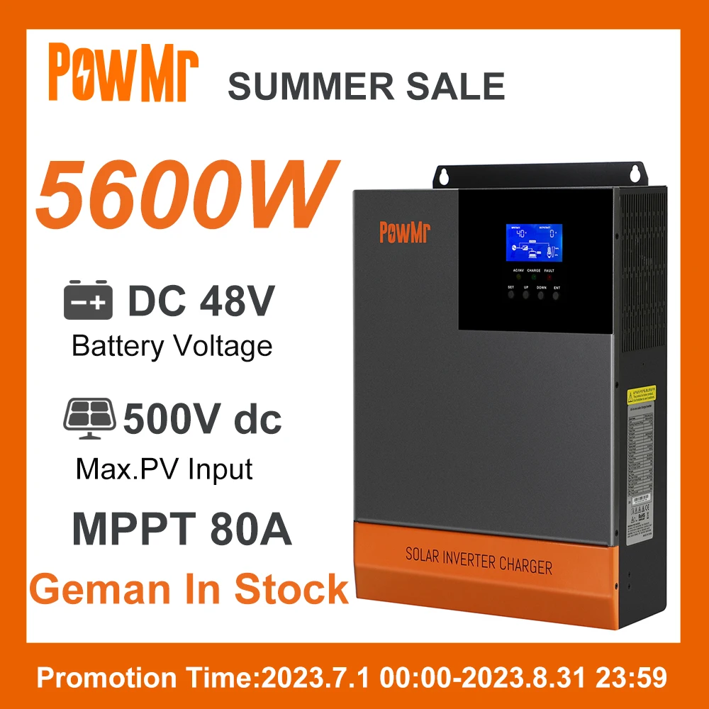 

5600W 48VDC 230VAC Solar Inverter with MPPT 80A Solar Charger Max PV 500Vdc Fit for Solar Panel System Parallel up to 6 Units