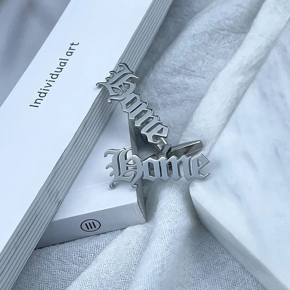 Personalized Men's Customized Cufflinks Name Text Customized Stainless Steel Personality Senior Jewelry Men's Shirt Cufflinks