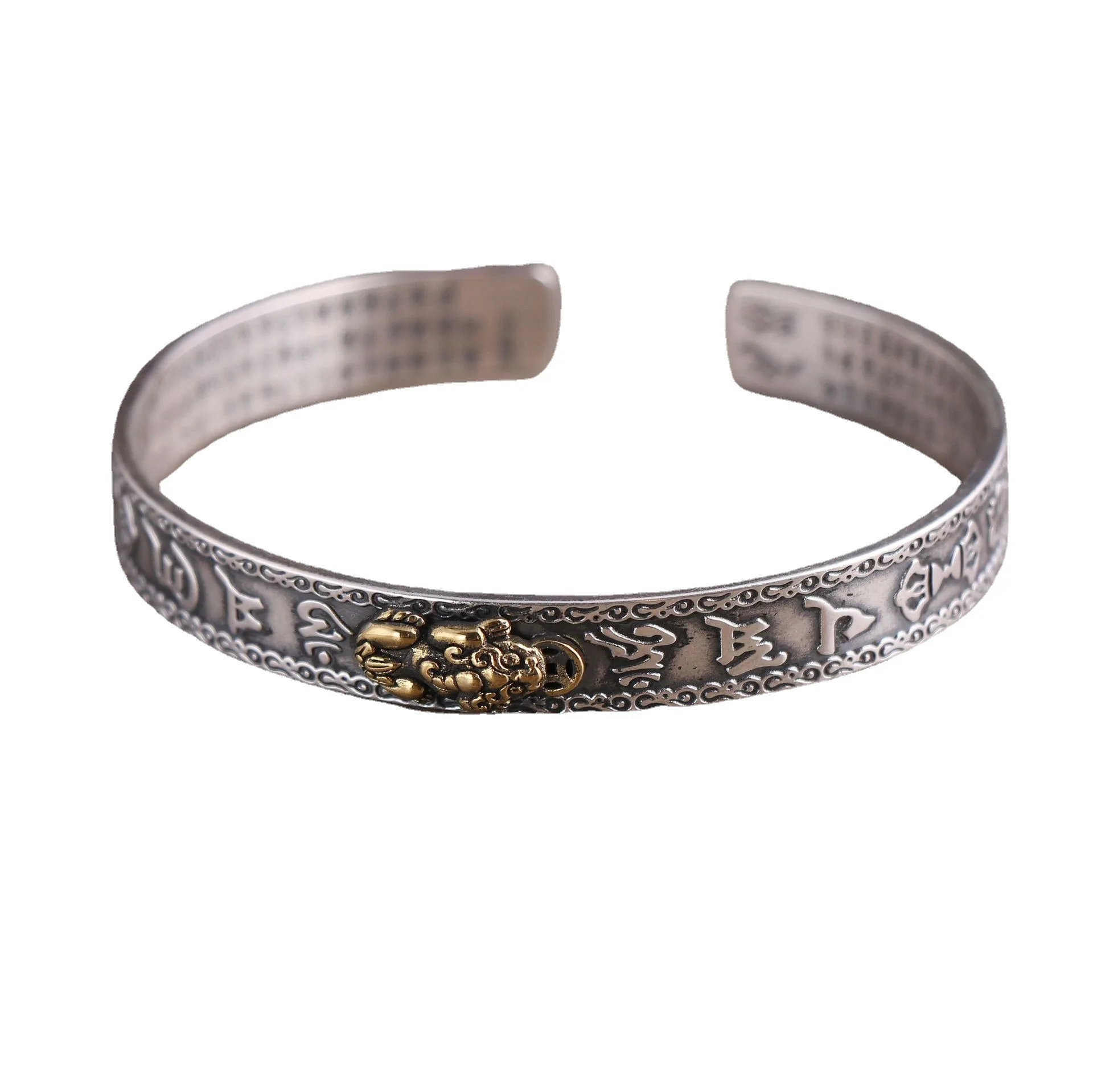 

Мужской браслет в стиле ретро, открывающийся тайский серебряный браслет с изображением благоприятного облака пиксиу, сердца