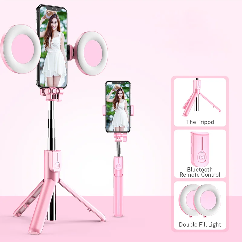 

4in1 Wireless bluetooth compatible Selfie Stick LED Ring light Extendable Handheld Monopod Live Tripod for iPhone 14 13 Android