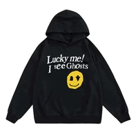 100 cotton 2022 harajuku graffiti letter printed hoodies men lucky me i see ghosts mens hooded pullover oversized sweatshirts