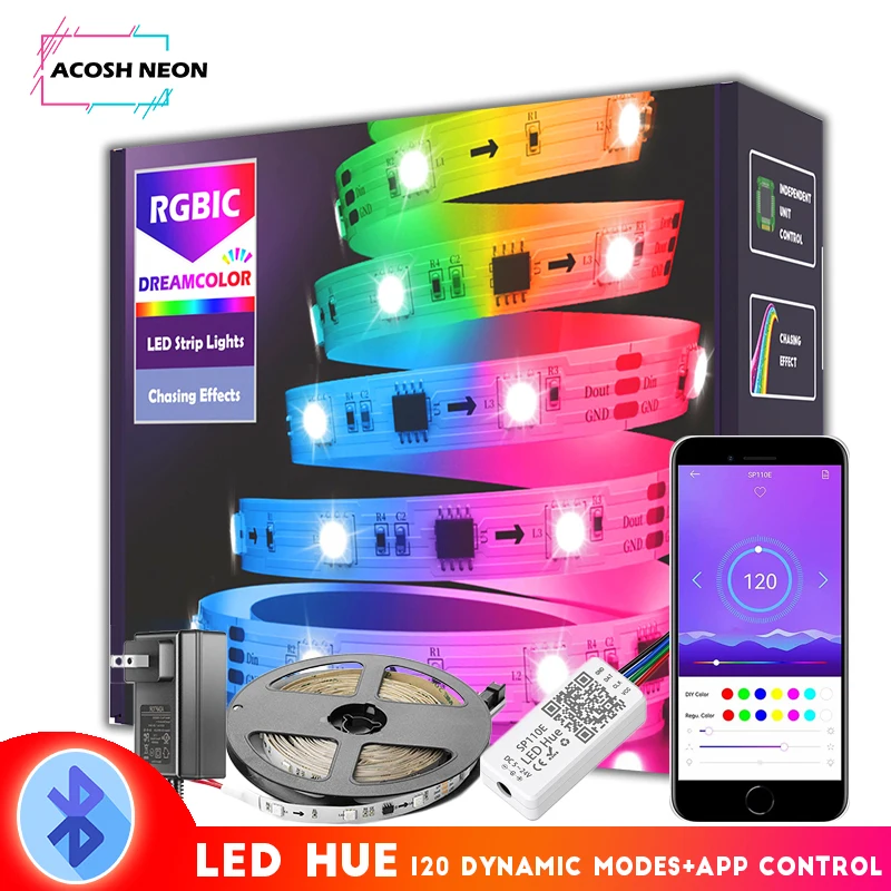 10M RGBIC Bluetooth Addressable Led Strip Lights IP65 Waterproof Led Strip Lighting with Chasing Effect for Tv Room Ceiling PC