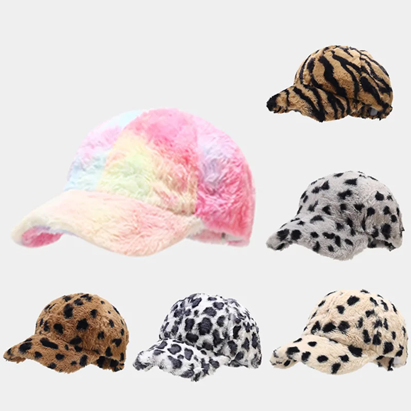 

Winter Wild Plush Hat Fashion Women Leopard Print Baseball Caps Fashion Stripe Adjustable Hat Outdoor Velvet Casual Women Cap