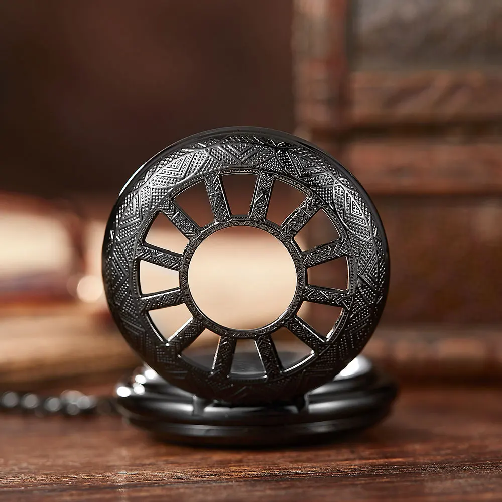 Vintage Black Steampunk Hollow Luminous Mechanical Pocket Watch Men Hand Wind Roman Numerals Skeleton Neckalce Watch Gift