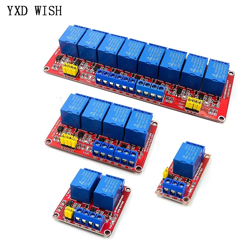 1 2 4 8-канальный релейный модуль постоянного тока 5 В 12 В 24 В с оптопарой, плата расширения триггера высокого и низкого уровня для платы реле arduino