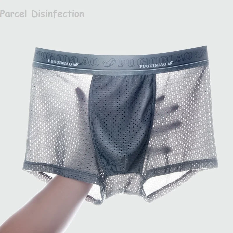 

2021 Men'S Underwear Man Boxer Summer Ice Network Mesh Breathable Sexy Youth Boxer Bamboo Ventilate Shorts Four shorts Cosy