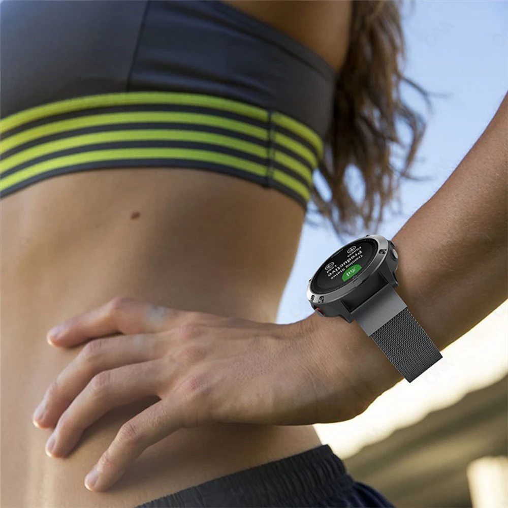 Миланский ремешок для Garmin Fenix 7 7X 7S 6 6X 6S Forerunner 955 255 металлический магнитный браслет