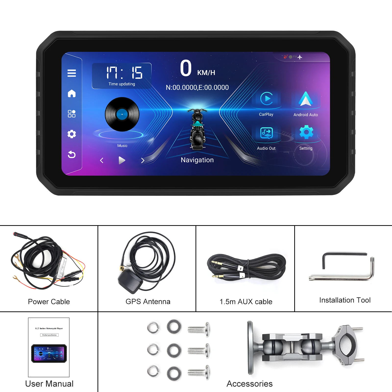 Podofo 2 + 32G Android 6 ''монитор мотоцикла Carplay Авто портативный смарт-плеер IP65