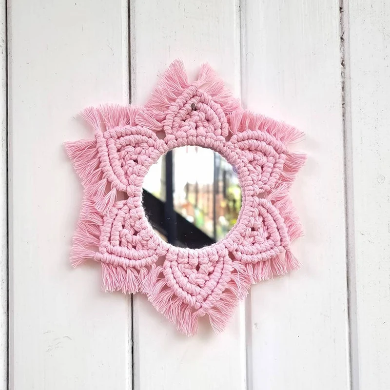 

Bohemia Macrame Handmade Makeup Decorative Mirror Wall Hanging For Bedroom Livingroom Bathroom Home Decor Shower Round Mirrors