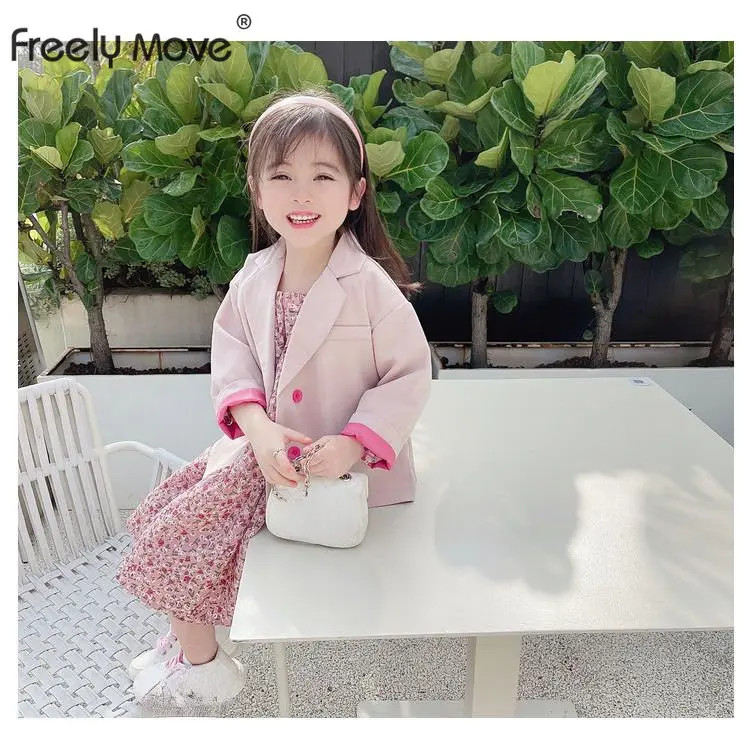 

Freely Move Kids Blazers Sets 2022 Autumn Girls Casual 2pcs Dress Suits Jackets Double Breasted Floral Sweet Children's Clothes