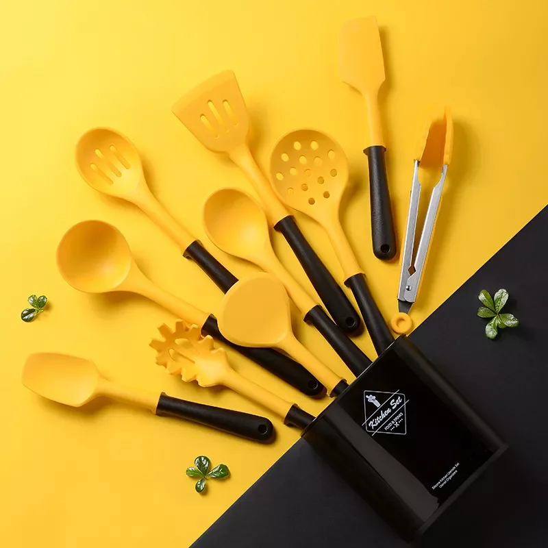 

New 11PCS Food Grade Silicone Bucket Kitchen Tool Accessories Non-Stick Cooking Set Spatula Soup Spoon Clip Cookware Easy Clean