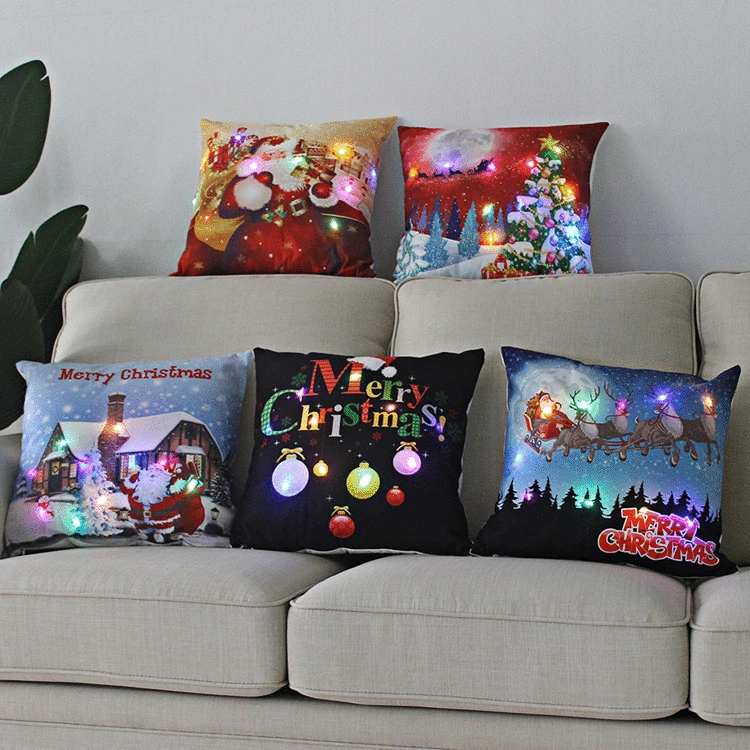 

LED Pillow Cover Christmas Cushion Cover Christmas Decorations For Home Decorative Pillow Case Xmas Gifts Happy New Year 2023