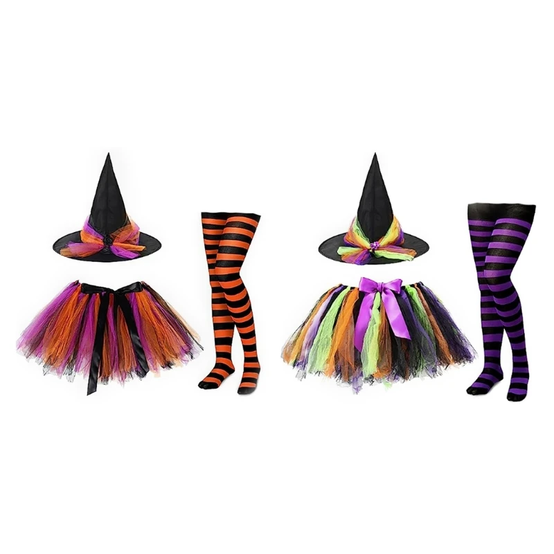 

Fancy Dress Set Witch Hat Stripe Thigh High Stockings Halloween Wizard Costume