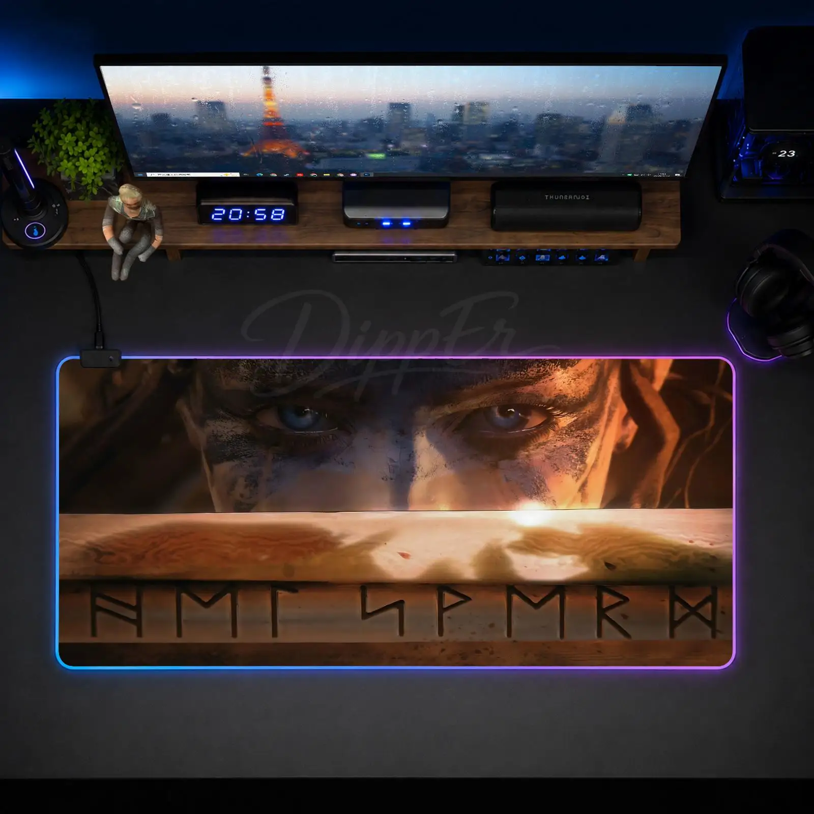 Фото Игровой коврик для мыши Hellblade, аниме-коврик для мыши XXL RGB, настольные коврики с LED-подсветкой, резиновые настольные коврики с подсветкой №3