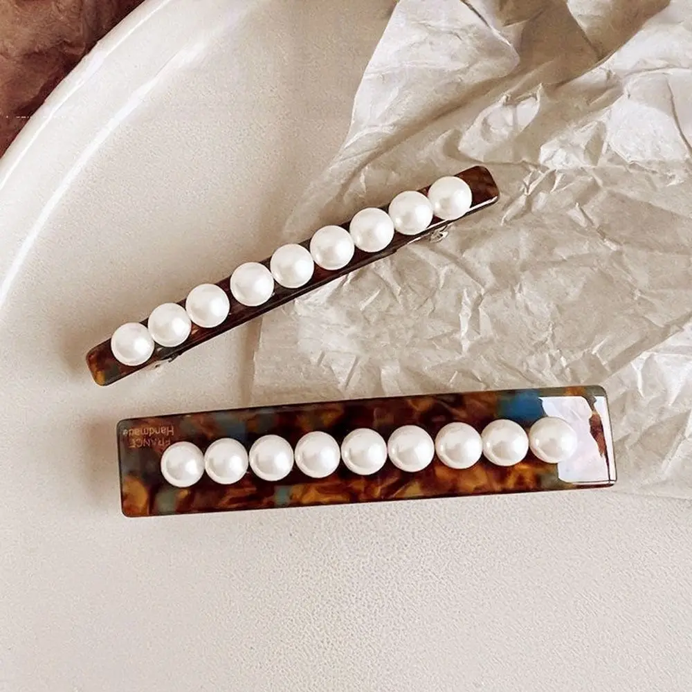

Заколка для волос с жемчугом женская, милый французский зажим с геометрическим узором, из жемчуга, заколка для волос с уксусной кислотой, аксессуары для волос в Корейском стиле, головной убор