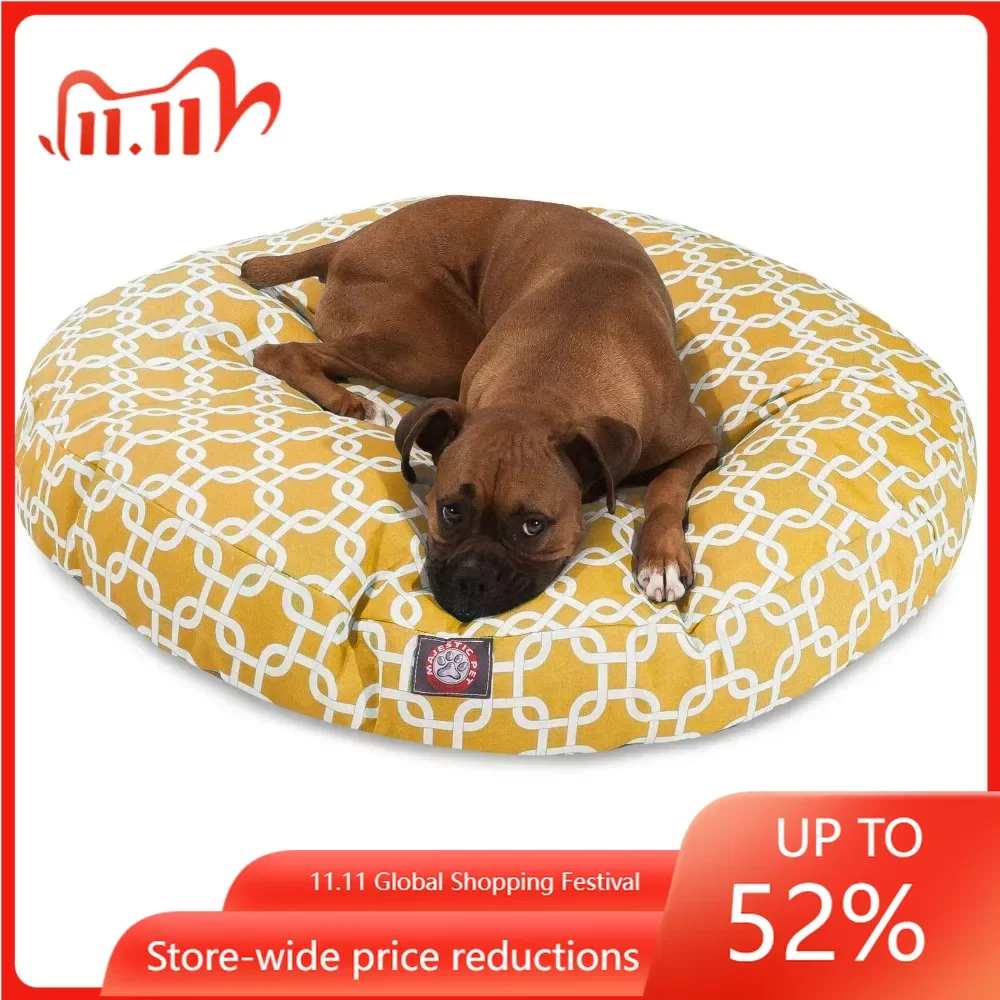 

Круглая кровать для домашних питомцев звеньев для собак, съемный чехол, желтый, большой