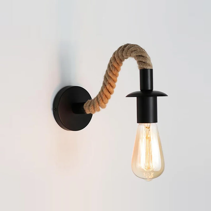 

Винтажная светодиодная настенная лампа из пеньковой веревки E27, комнатный коридор в стиле лофт, ретро, настенные светильники для кофейни, сп...