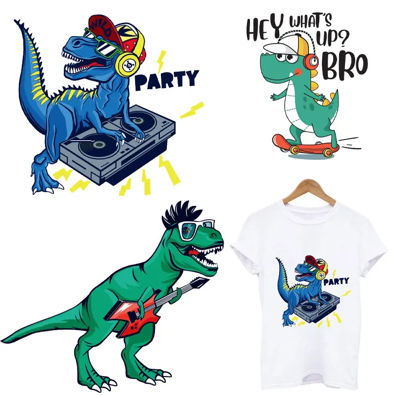 

Cartoon Music Dinosaur Fusible Textile Transfer Rhinestones Applique Iron-on Transfers Patch for Clothing Ironing Applications